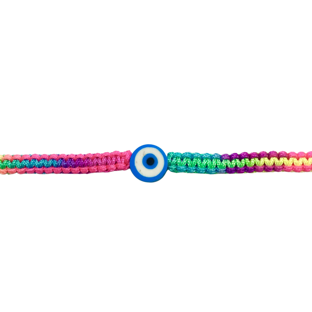 Thin Rainbow Bracelet with Round Evil Eye
