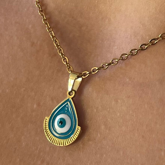 Teardrop Evil Eye with Gold Edge Necklace