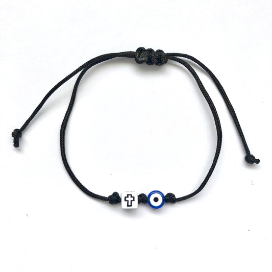 Bracelet with Small Cross Cube & Evil Eye