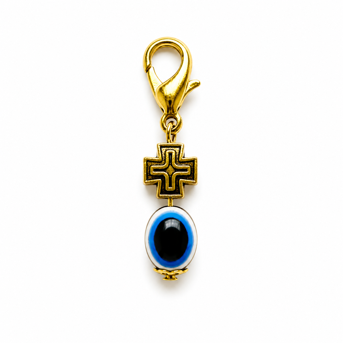 Oval Evil Eye with Gold Square Cross Good Luck Charm