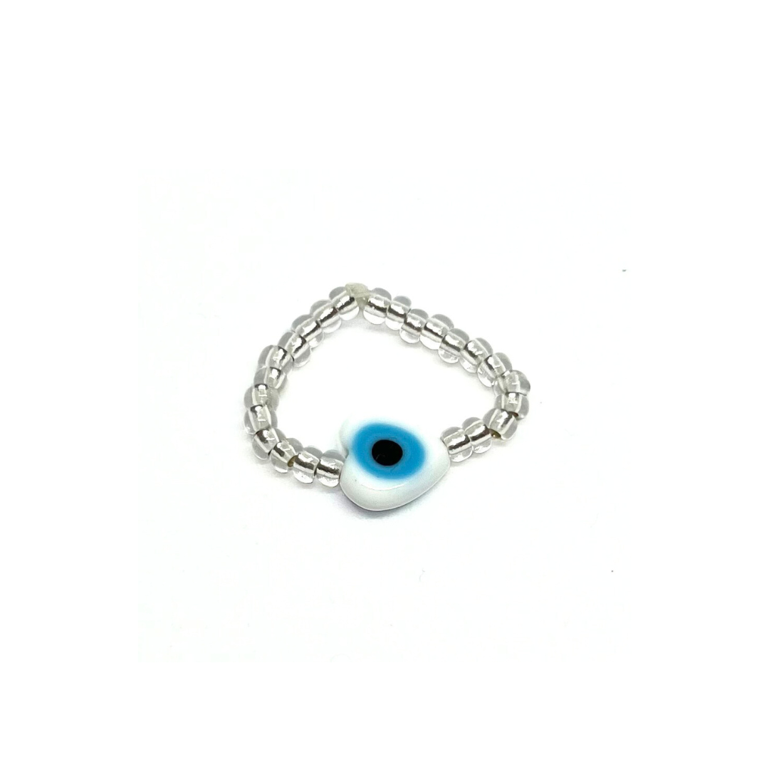 Beaded Ring with Heart Evil Eye