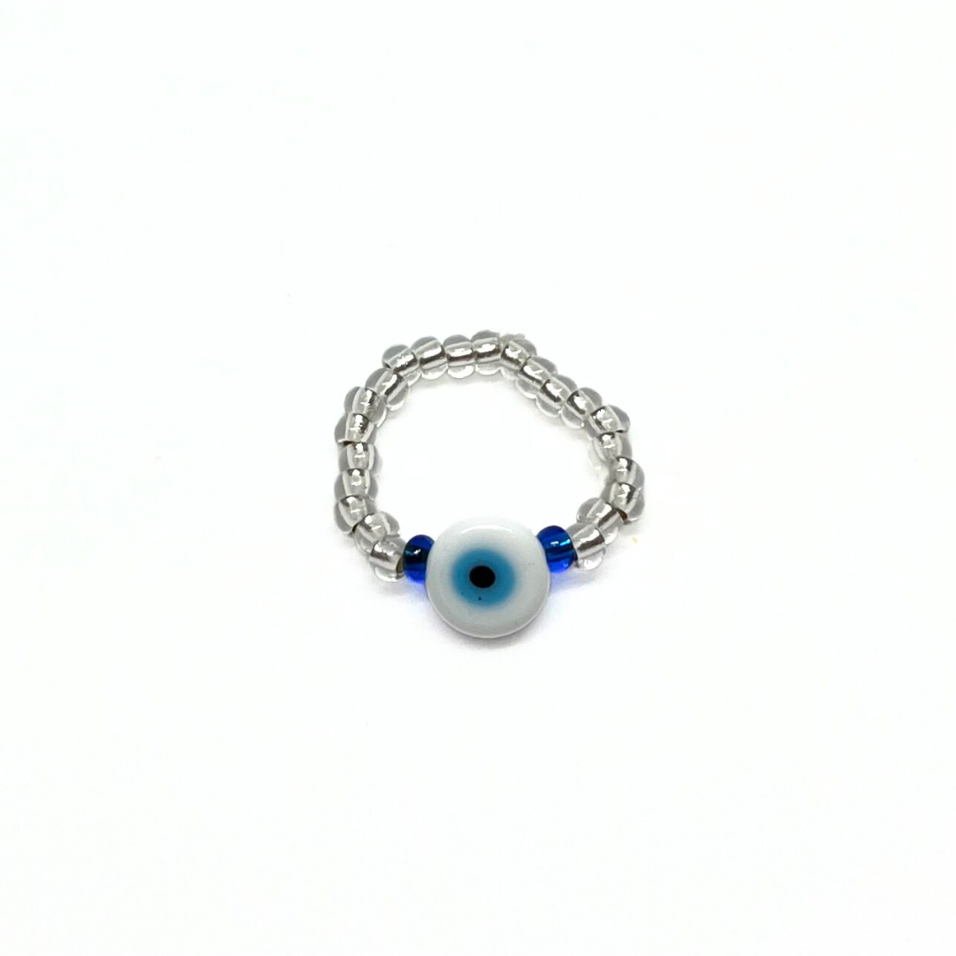 Beaded Ring with Single Evil Eye