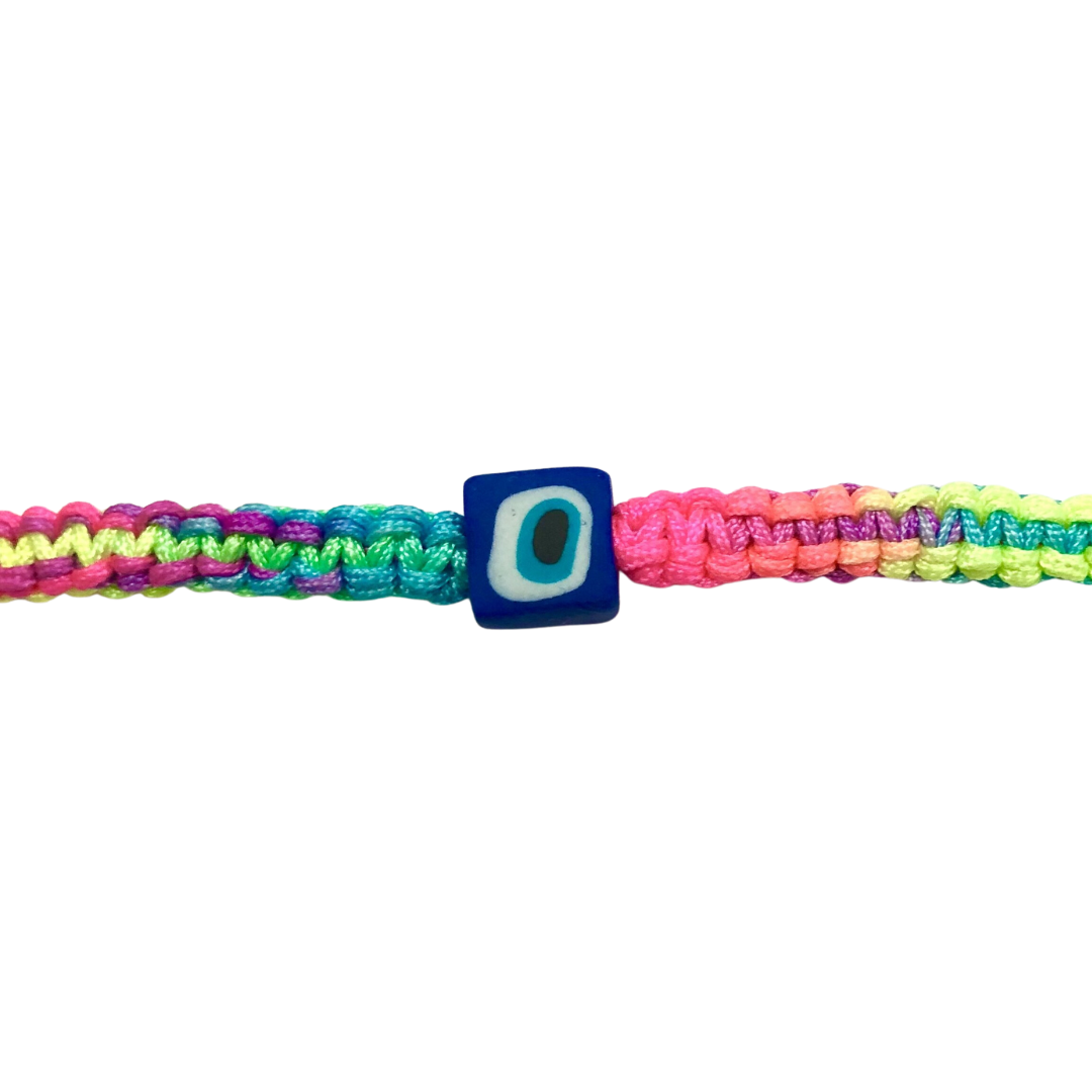 Thick Rainbow Bracelet with Square Evil Eye