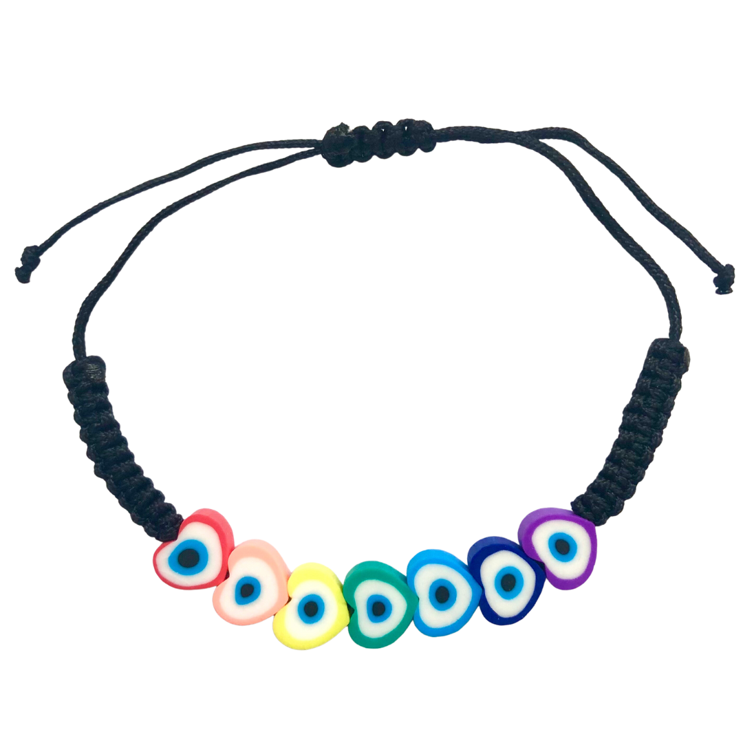 Rainbow Evil Eye Heart Bracelet