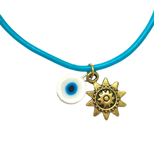 Rubber Band Bracelet with Sun & White Evil Eye