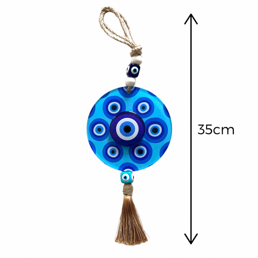 Blue evil eye gouri with beads and tassel, 35cm handmade Greek good luck charm