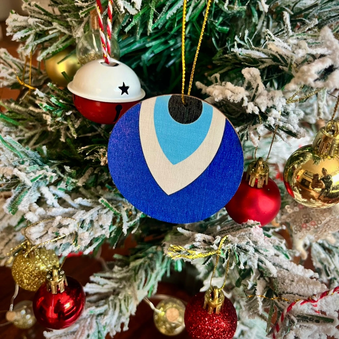 Wooden Evil Eye Christmas Ornament