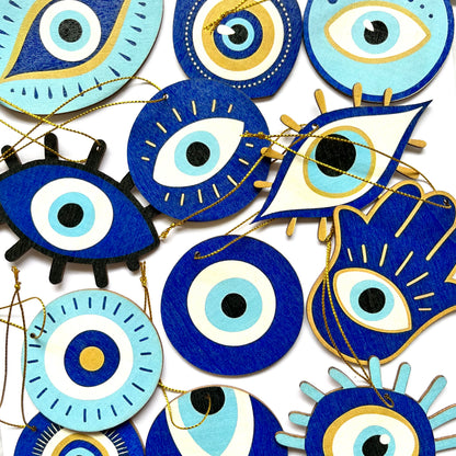 Wooden Evil Eye Christmas Ornament