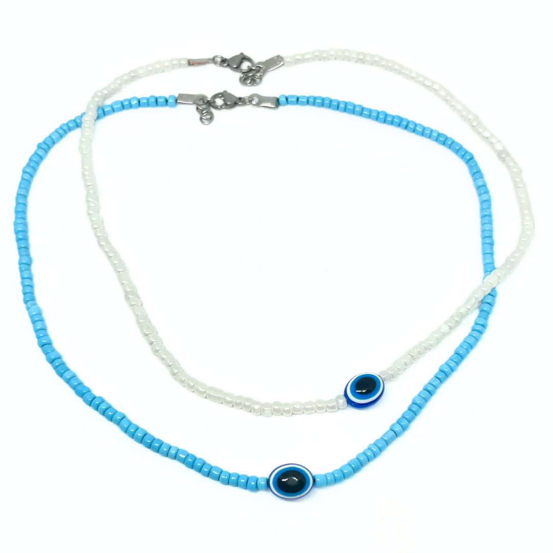 Beaded Necklace with Oval Evil Eye