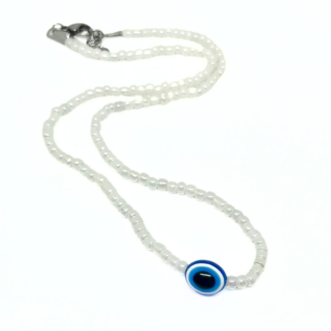 Beaded Necklace with Oval Evil Eye