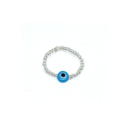 Beaded Ring with Single Evil Eye