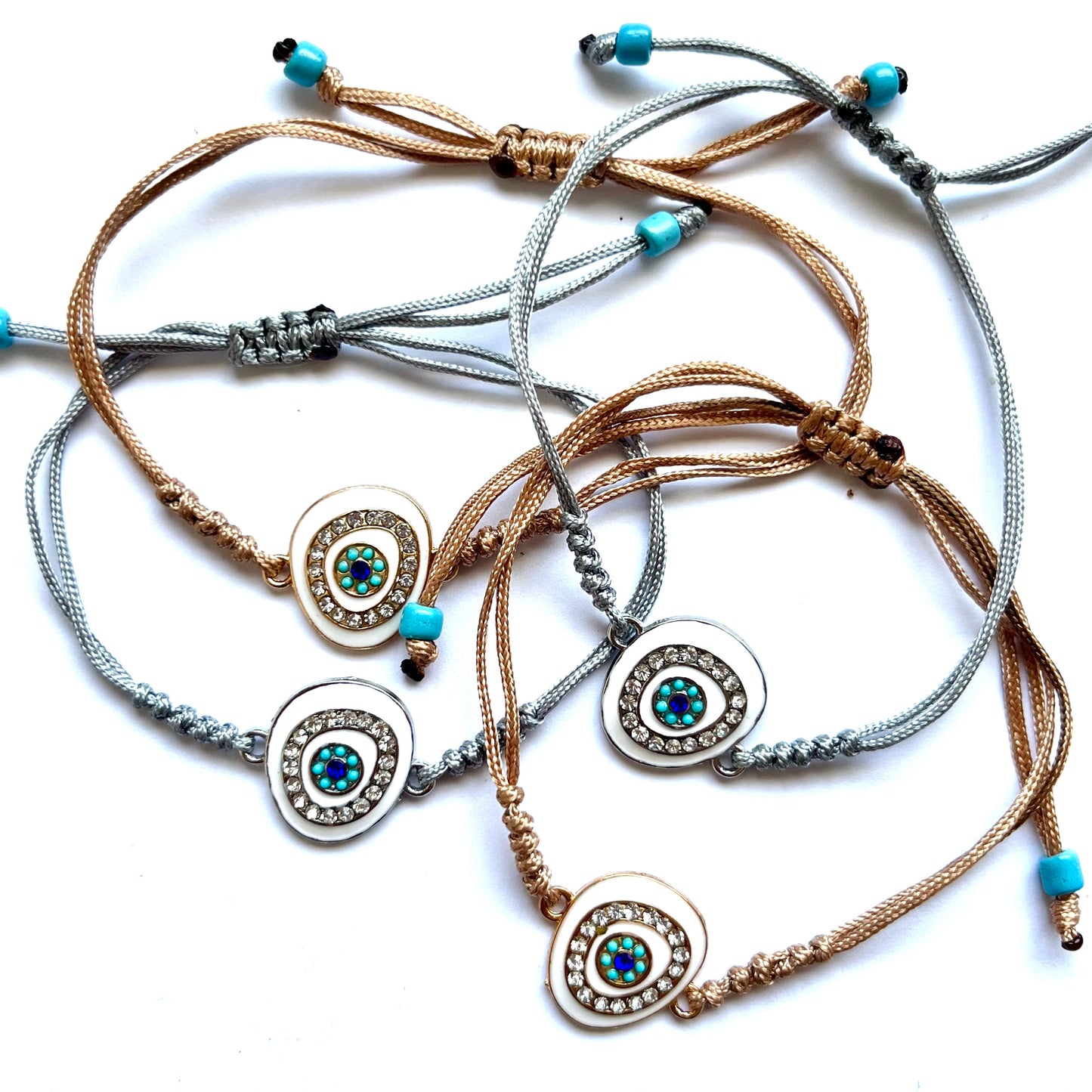 Knotted Bracelet with Asymmetrical Diamanté Evil Eye