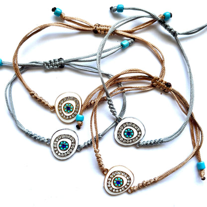 Knotted Bracelet with Asymmetrical Diamanté Evil Eye