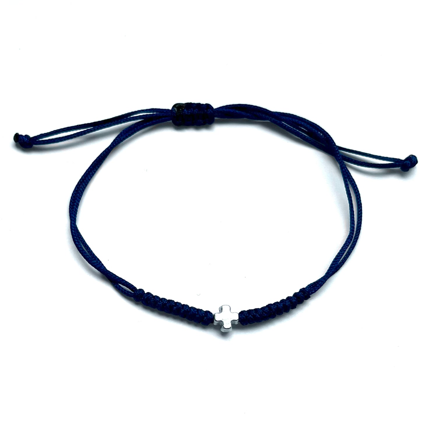 Knotted Bracelet with Tiny Cross Navy