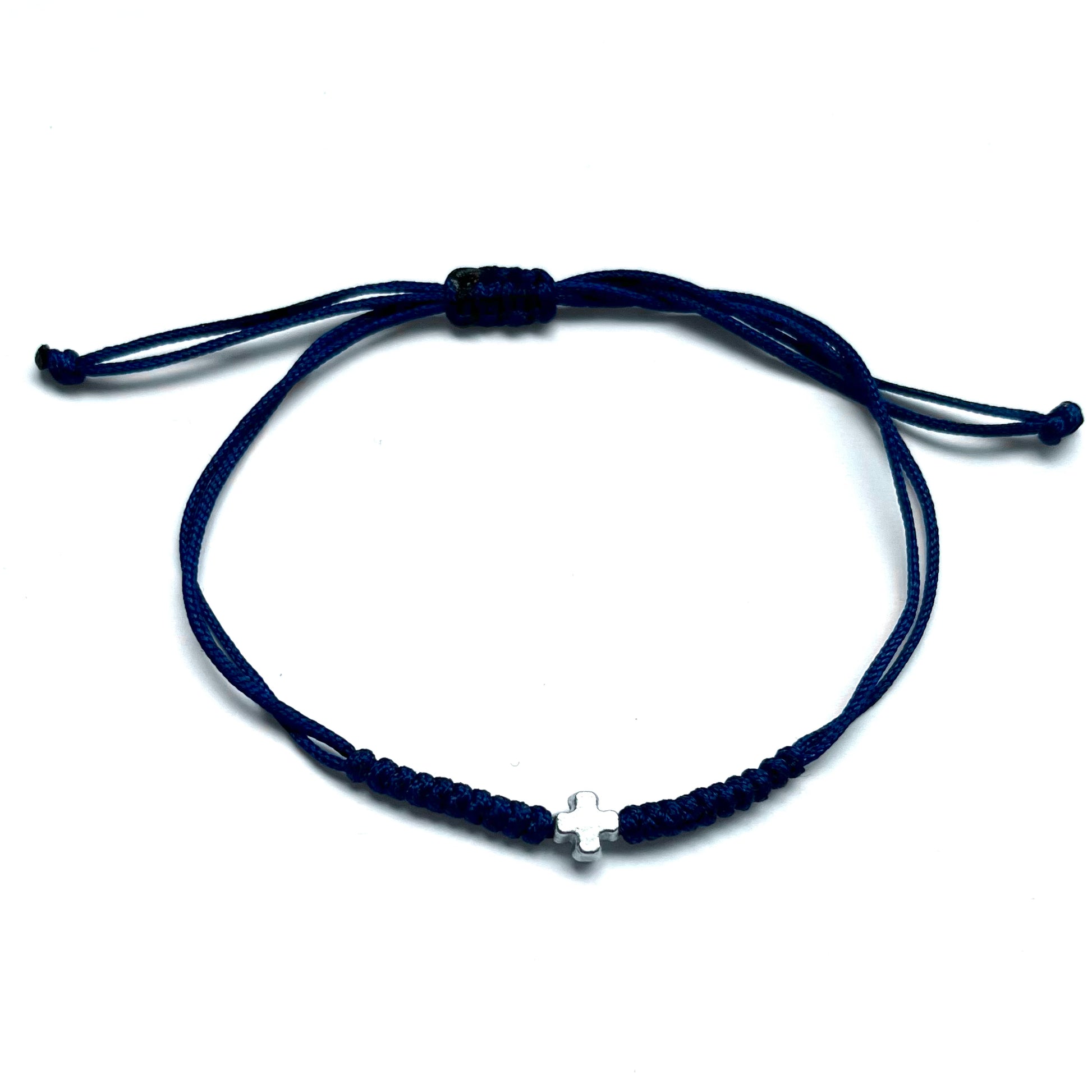 Knotted Bracelet with Tiny Cross Navy