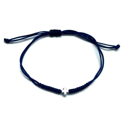 Knotted Bracelet with Tiny Cross Navy