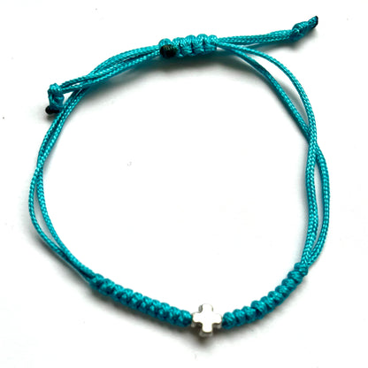 Knotted Bracelet with Tiny Cross Turquoise