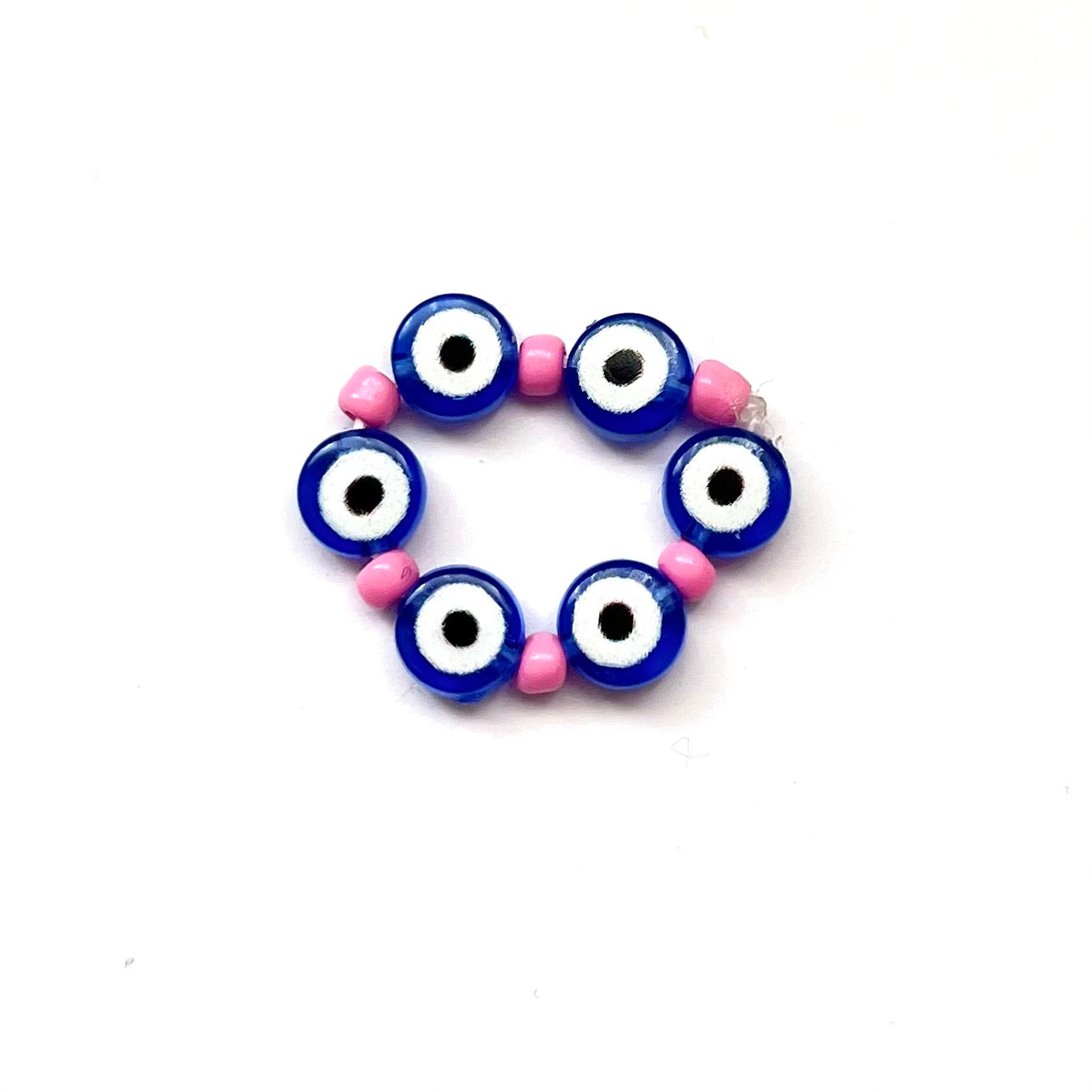 Beaded Ring with Multi Blue Evil Eyes