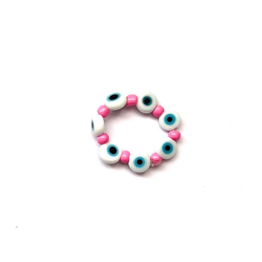 Beaded Ring with Multi White Evil Eyes