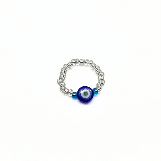 Beaded Ring with Single Evil Eye