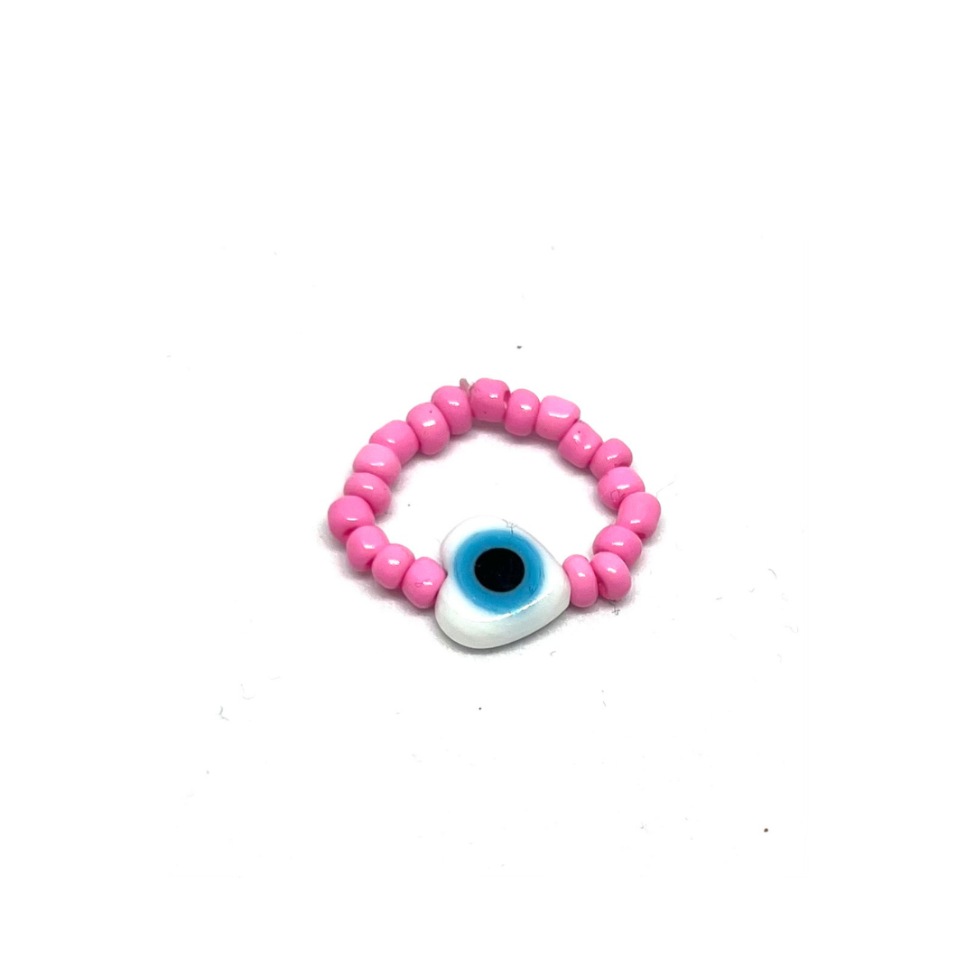 Beaded Ring with Heart Evil Eye