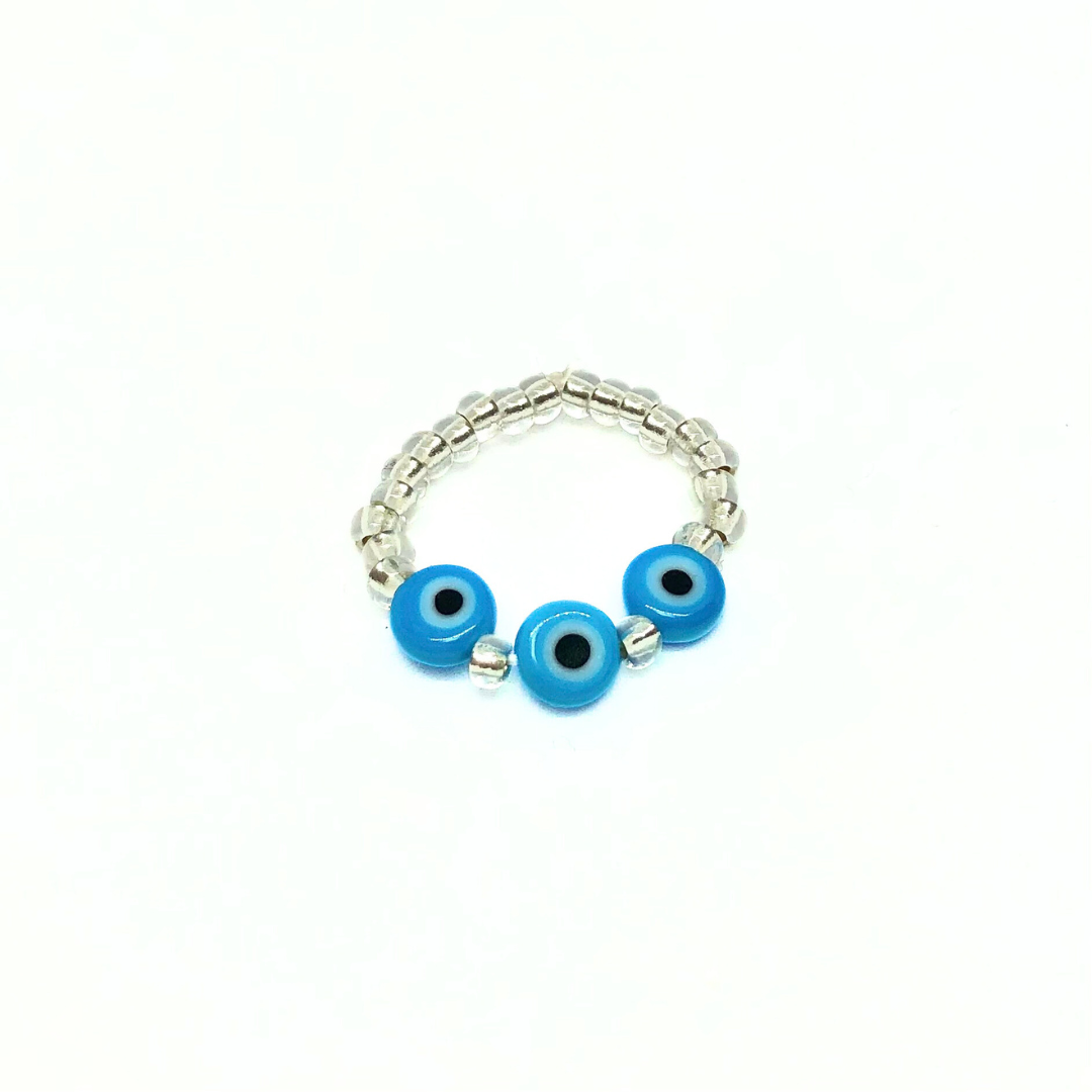 Beaded Ring with Evil Eye Trio