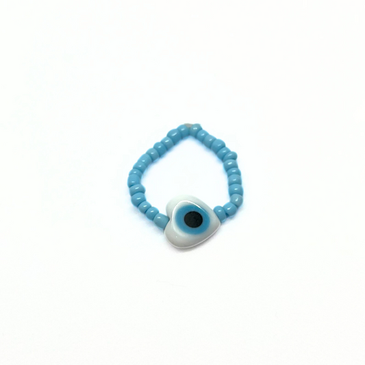 Beaded Ring with Heart Evil Eye