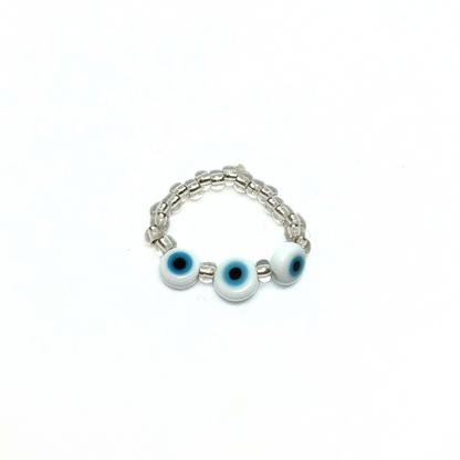 Beaded Ring with Evil Eye Trio