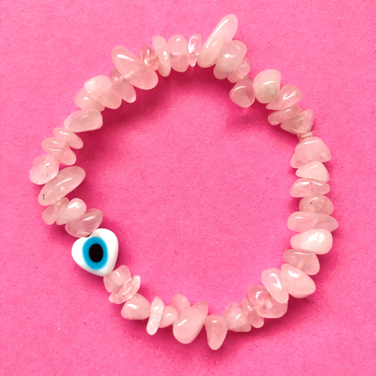 Bracelet with Rose Quartz and Heart Evil Eye