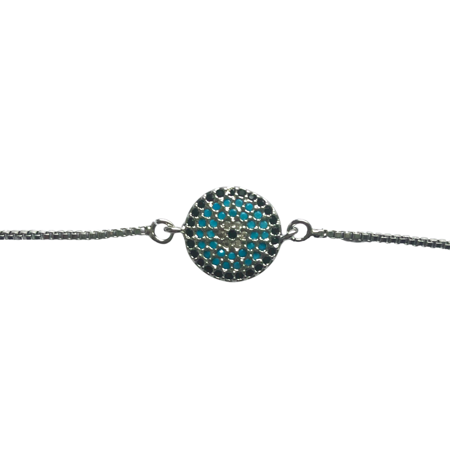 Bracelet with Round Diamanté Evil Eye and Chain