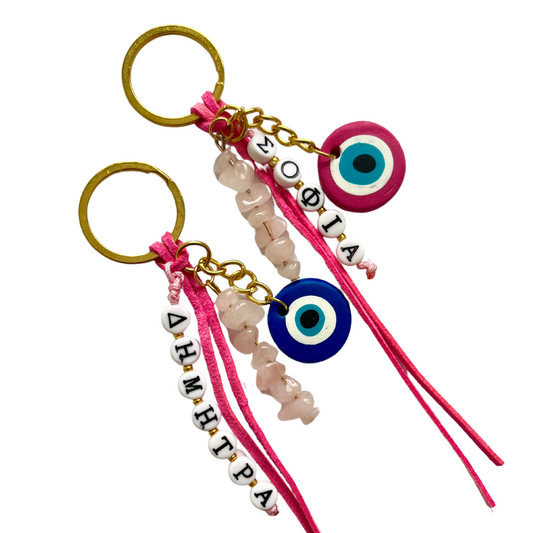 Keyring - Rose Quartz and Evil Eye