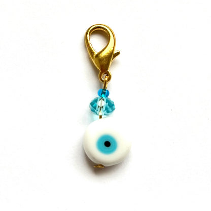 White Evil Eye with Beads good luck charm on a white background