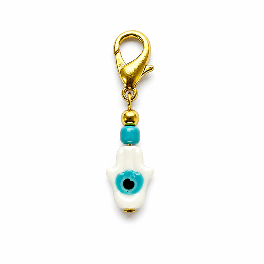 White Hamsa with Evil Eye Good Luck Charm