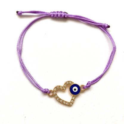 Bracelet with Diamanté Heart & Evil Eye