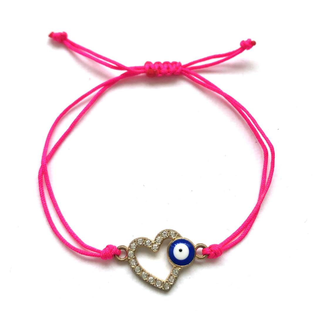 Bracelet with Diamanté Heart & Evil Eye