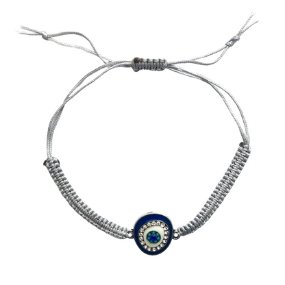 Bracelet with Asymmetrical Diamanté Evil Eye (Silver)