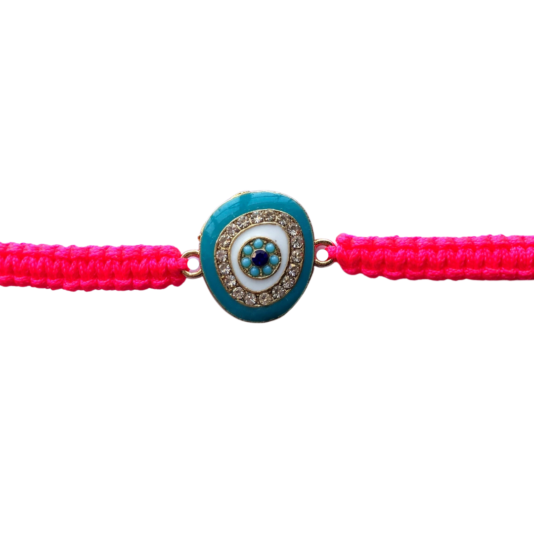 Bracelet with Asymetrical Diamanté Evil Eye (Gold)