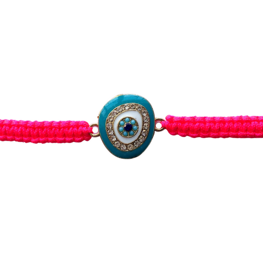 Bracelet with Asymetrical Diamanté Evil Eye (Gold)