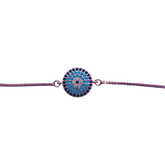 Bracelet with Round Diamanté Evil Eye and Chain