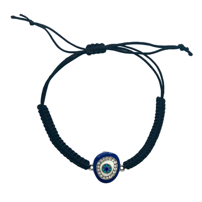 Bracelet with Asymmetrical Diamanté Evil Eye (Silver)