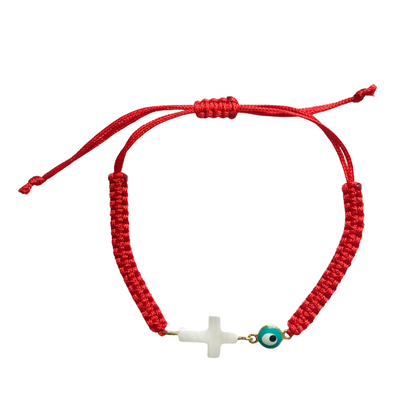 Bracelet with Shell Cross and Small Evil Eye