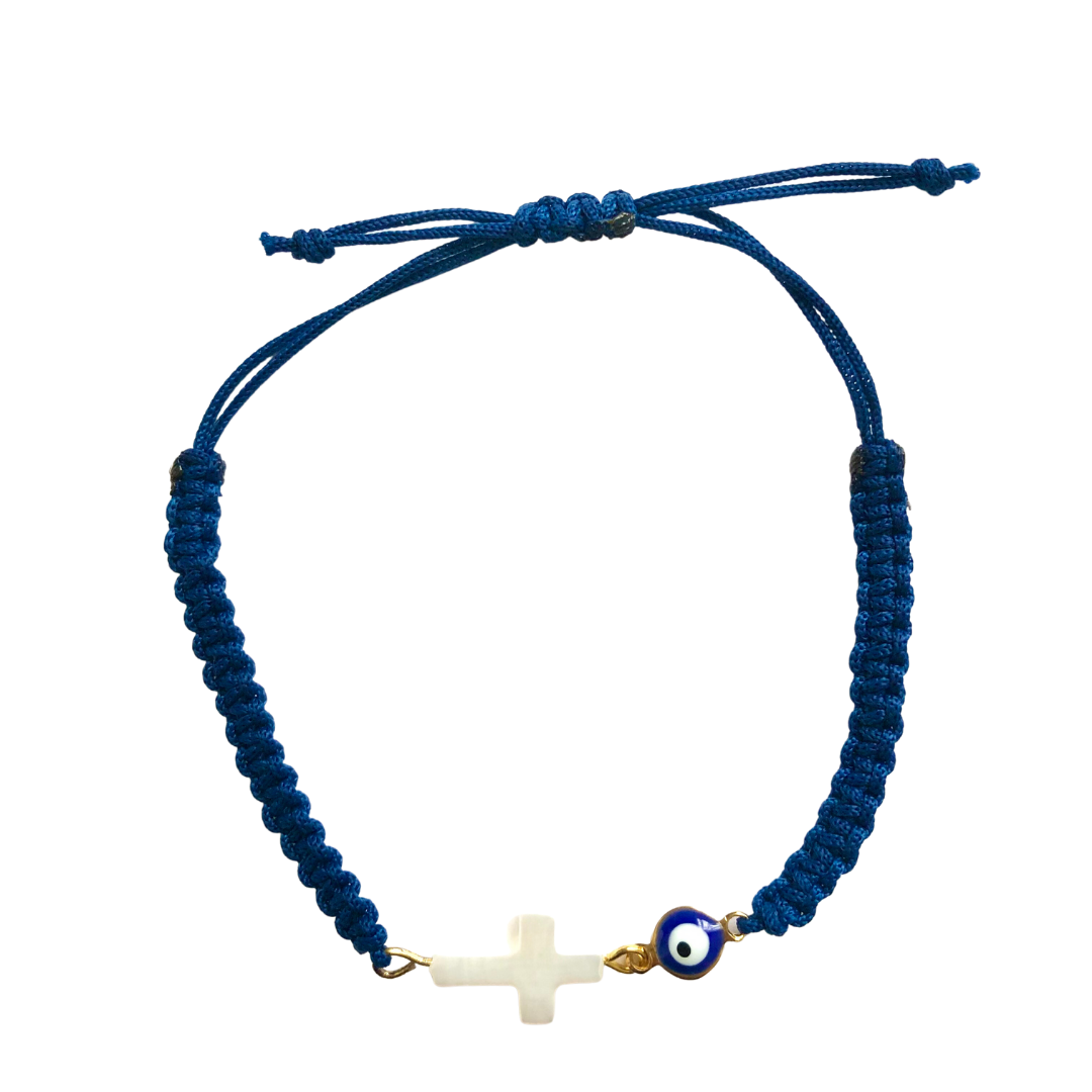 Bracelet with Shell Cross and Small Evil Eye