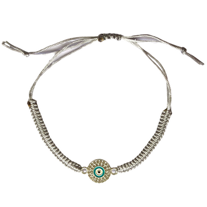 Bracelet with Round Silver Diamanté Evil Eye